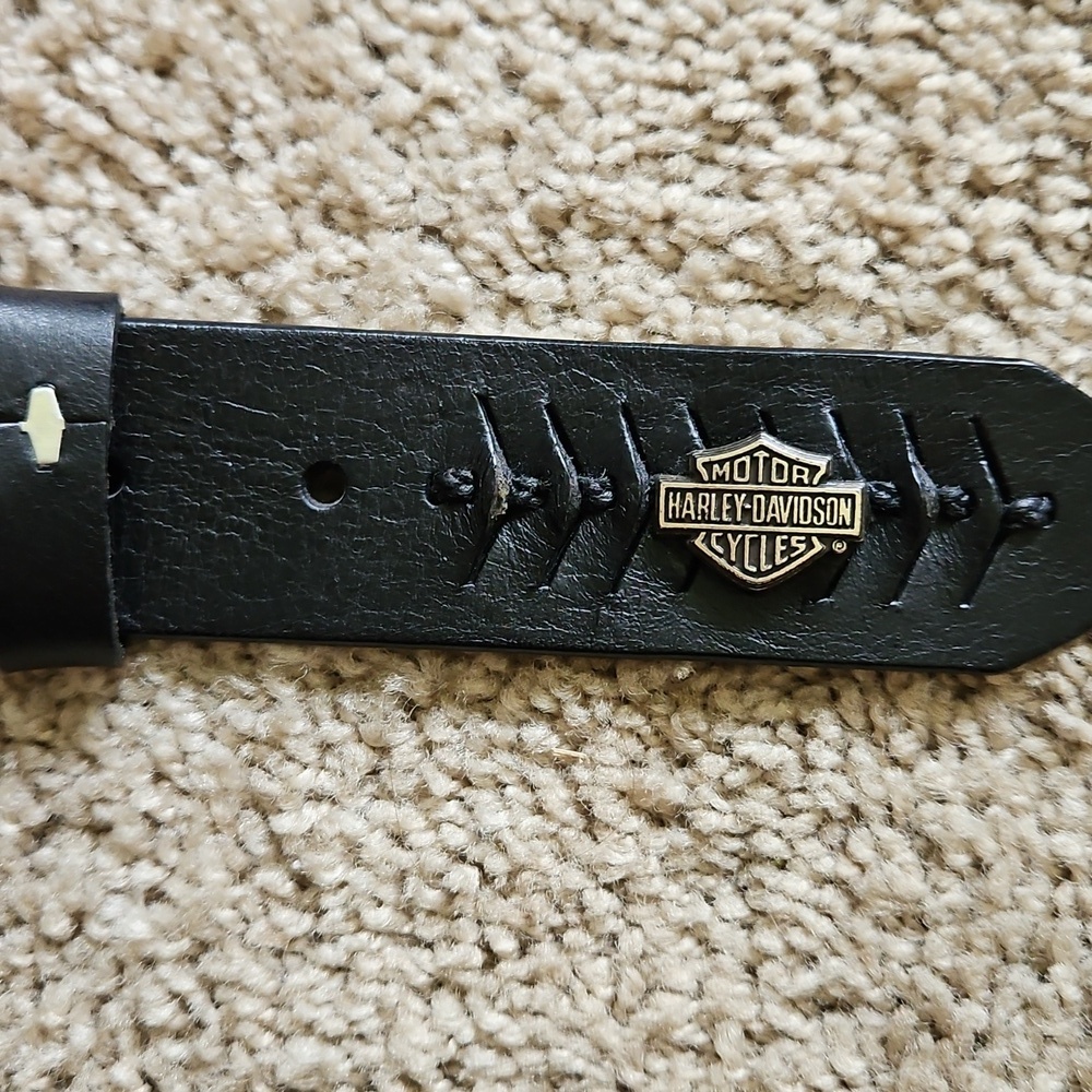 Harley Davidson Men's Black Leather Belt with Silver Buckle, Size 34 - Picture 5 of 7